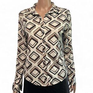 Loft women's brown and cream blouse with geometric print size L